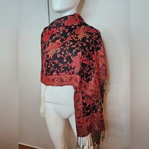 Unique Elegant Black and Red Paisley Shawl